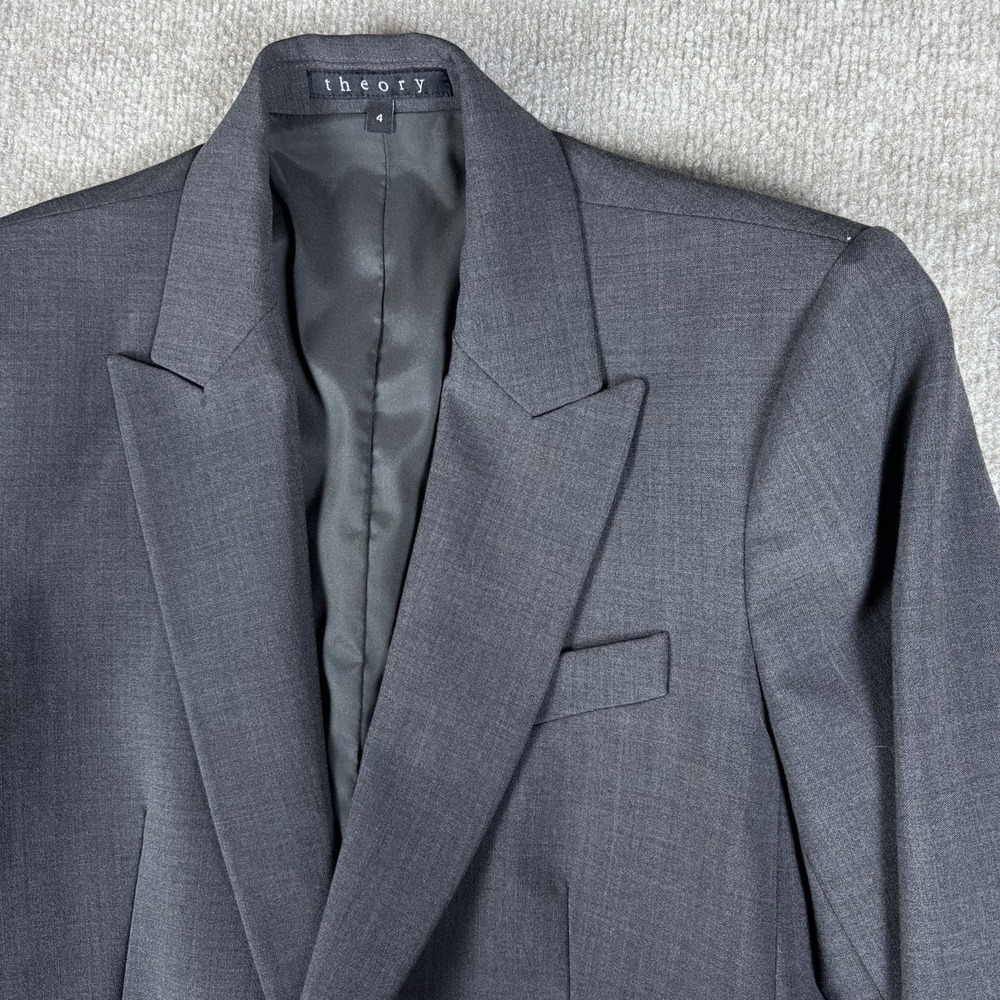 Theory Gabe E 2 Urban Blazer Womens 4 Gray Virgin Wool Stretch One Button USA
